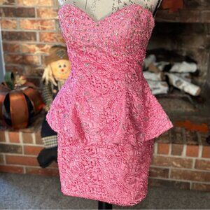 Elegant Pink Strapless Lace Dress